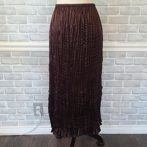 Chicos Satin Crinkle Brown Broomstick Skirt Whimsigoth Dark Fairy Witch Vibes M - Picture 2 of 7